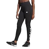 adidas Damen Essentials High-Waisted Logo Leggings, Black / White, M