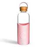 Neon Kactus mundgeblasene Borosilikatglas-Wasserflasche mit Bambusdeckel, Glas...