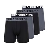 PUMA Herren 4er-Pack Active Stretch Boxershorts Retroshorts, schwarz/grau, Small