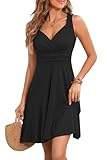 YUTILA Sommerkleid Damen V-Ausschnitt Ärmelloses Kleider Midi Blumenmuster...