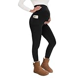 QGGQDD Thermo Umstandsleggings Damen mit Taschen High Waist Schwangerschaft...