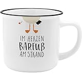 GRUSS & CO Becher mit Motiv 'Strand' | New Bone China Porzellan, Emaille-Optik,...