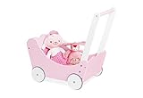 PINOLINO Puppenwagen Jasmin Komplettset, 4-tlg., Rosa & Weiß, Inkl. Bettzeug,...