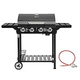 Royal Gourmet 4 Brenner Gas Grillwagen, 12 kW BBQ-Gasgrill mit Seitenablagen und...