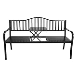 Metall Gartenbank mit integriertem Tisch - 150 x 56 cm - Sitzbank 2in1 schwarz...