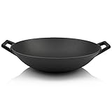 BBQ-Toro Gusseisen Wokpfanne Ø 35,5 cm | bereits eingebrannt | WOK mit flachem...