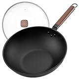 Jobin 33cm/13inch Premium Wokpfanne mit Glasdeckel - Kohlenstoffstahl Wok ohne...