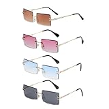 EUPSIIU 4 Paar Retro Sonnenbrille Randlose Mode Rechteck Sunglasses für Damen...