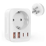 Reiseadapter USA-Adapter USA mit 2 USB 2 Typ-C(3.4A),mit 1 AC,5-in-1 USA Adapter...