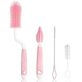 Vicloon Baby Flaschenbürste Set, 4er Set Silikon Babyflaschenbürste für...