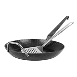 GRÄWE Schmiedeeiserne Bratpfanne Ø 32 cm, hoher Rand, Hakenstiel, Gegengriff,...