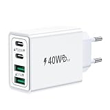 USB C Ladegerät, 40W 4-Port USBC Stecker Mehrfach Ladegerät mit PD+QC,...