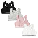 FedMois 4er Pack Mädchen Sport BH Bustier Baumwolle, Grau, Schwarz, weiß und...