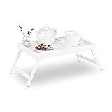 Relaxdays Betttablett Bambus, klappbare Beine, erhöhter Rand, Tablett zum...