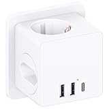 6 in1 Mehrfachsteckdose Mit USB, Steckdosenleiste 4000W, Mehrfachstecker USB C,...