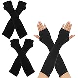 Ownkim 2 Paar Lange Armstulpen, Halb Fingerlose Handschuhe, Thermo Gestrickte...