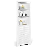 FANTASK Hochschrank Badschrank Holz, Badezimmerschrank Ecke mit 3 offenen...