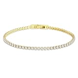 KRKC Damen Armband, 14K Gold Vergoldet 2mm Edelstahl Tennis Armband 5A Zirkonia,...