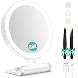 Schminkspiegel mit Beleuchtung,Doppelseitiger1X/30X Vergrößerungsspiegel mit...
