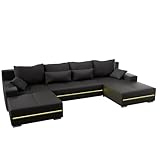 Juskys Sofa Malbun mit Schlaffunktion - Wohnlandschaft mit Bettkasten & LED -...