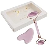 Rosenquarz Roller und Gua Sha Stein Set, Gesichtsmassagegerät für...