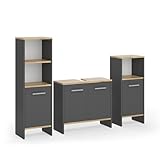 Vicco Badmöbel-Set Anthrazit/Goldkraft Eiche Karli, bestehend aus Bad...