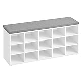 VASAGLE Schuhbank, Schuhregal mit Sitzfläche, Sitzbank mit Stauraum, Kissen, 15...