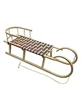 BAMBINIWELT Hörnerrodel 120 cm Regenbogendesign - Holzschlitten aus massivem...