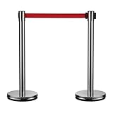 Wiltec mobile Absperrpfosten 32 x 7 x 90 cm in Silberfarben, rotes 200 cm...