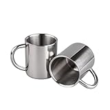 PIQIUQIU 2 Stück 220ml Edelstahl-Kaffeetasse mit Henkel Doppelwandige Becher...