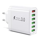 50W USB Ladegerät Mehrfach, Multi USB Netzteil 6-Ports Ladestation, QC3.0...