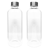 2er Set Trinkflasche aus Glas 1 Liter Deckel aus Edelstahl Wasserflasche...