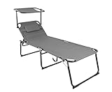 Spetebo XXL Aluminium Gartenliege mit Sonnendach - Grau - Sonnenliege gepolstert...