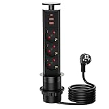 3 Fach Versenkbare Tischsteckdose mit 3 USB-Ladegeräten, 1.8M Kabel für...