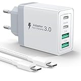 USB C Ladegerät, 4 Ports Mehrfach Ladegerät mit USB C auf USB C Kabel 2M, 40W...