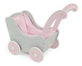 Holzpuppenwagen für Baby-Puppen bis 54 cm, Puppenwagen aus Holz, Schiebehöhe...