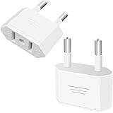 Tixlux 2 Stück Reiseadapter, US to EU Adapter, Adapterstecker USA auf EU, US zum 2 Pin Deutschland/Europa Stecker, EU Stecker Adapter für Geräte mit USA-Weiß