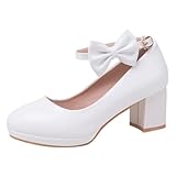 HSyc JRX Damen Blockabsatz High Heels Riemchen Pumps mit Schleife Kleid Schuhe...