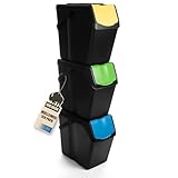 BigDean 3x 25L Mülltrennsystem Küchenmülleimer 3 Fächer Stapelbar mit Henkel...