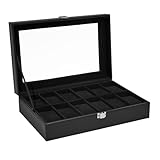 Ohuhu Uhrenbox mit 12 Fächern, Uhrenhalter Uhren Aufbewahrungsbox mit...