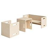 Bellabino Kindersitzgarnitur AKI Kindermöbel Set 3 TLG. Birke Natur, Montessori...
