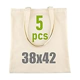 IDEA HOME 5 Stück Baumwolltasche 38x42cm - Jutebeutel Groß - Stoffbeutel...
