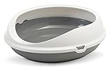 PETGARD Ovale Katzentoilette Katzenklo Schalentoilette mit Rand Weiss-grau 55 x...