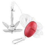 QWORK® Bootsanker 0.7 kg, Faltanker, inklusive 20 Meter Ankerleine, Einer...
