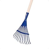Rekord Laubbesen für Kinder (Metall, Blau) mit 11 Zinken und 76 cm Stiel aus...