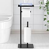Freistehender Toilettenpapierhalter mit oberem Ablagefach, schwarzer...