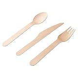 Einwegbesteck Holzbesteck Set, Holzbesteck 150 Stück (50 Holzmesser, 50...