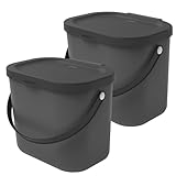 Rotho Albula 2er-Set Biomülleimer 6l mit Deckel und Henkel für die Küche,...