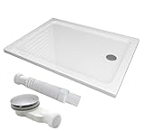 MIQU Duschwanne 120x80 cm aus Acryl Weiß Rechteck Duschtasse mit Ablaufloch Ø...