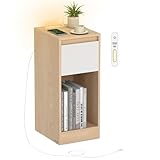 VASAGLE Nachttisch, schmal, Beistelltisch, LED-Beleuchtung, 1 USB-A-Anschluss, 1...